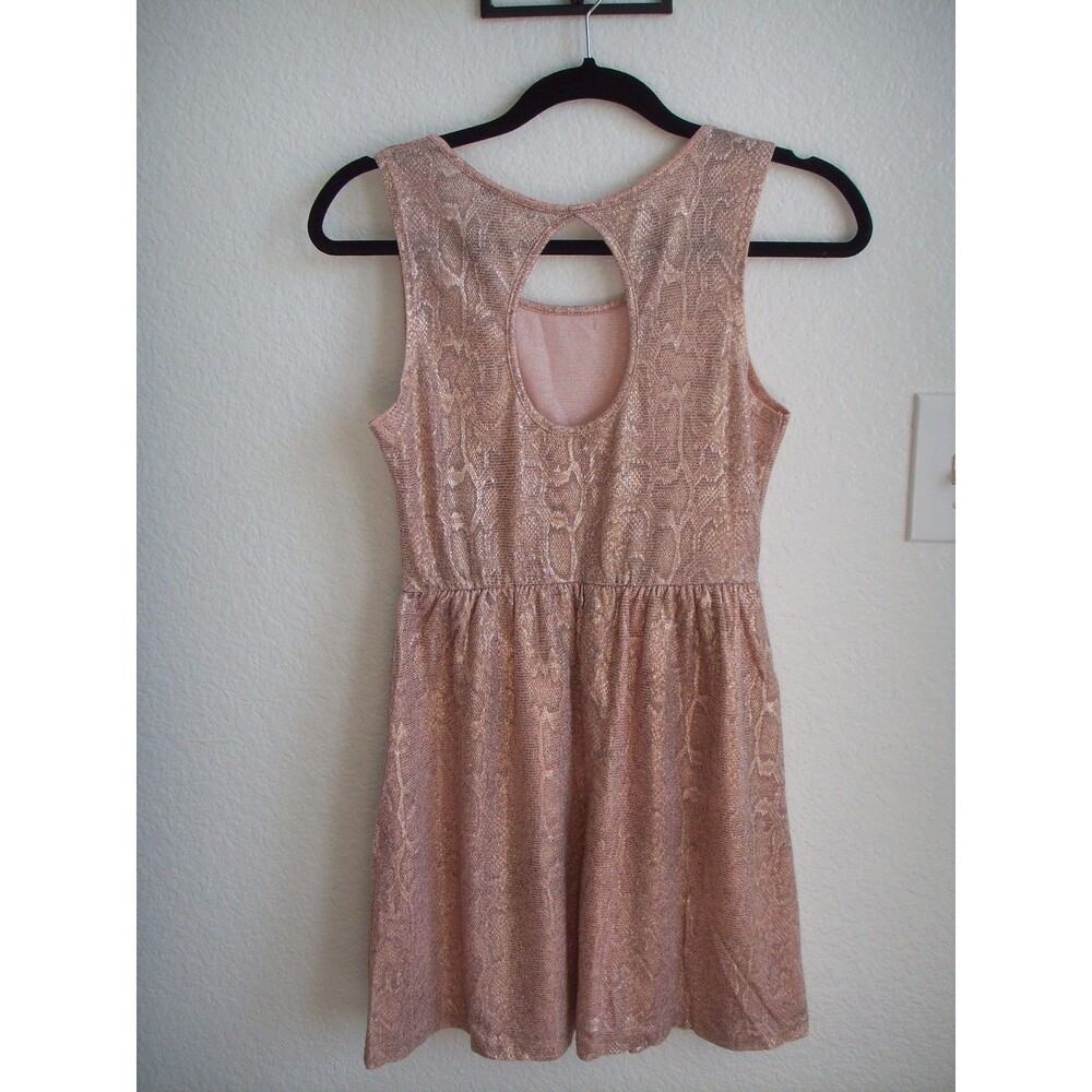 Charlotte Russe Metallic Gold Pink Snake Print Open Keyhole Back Dress S 4 6
